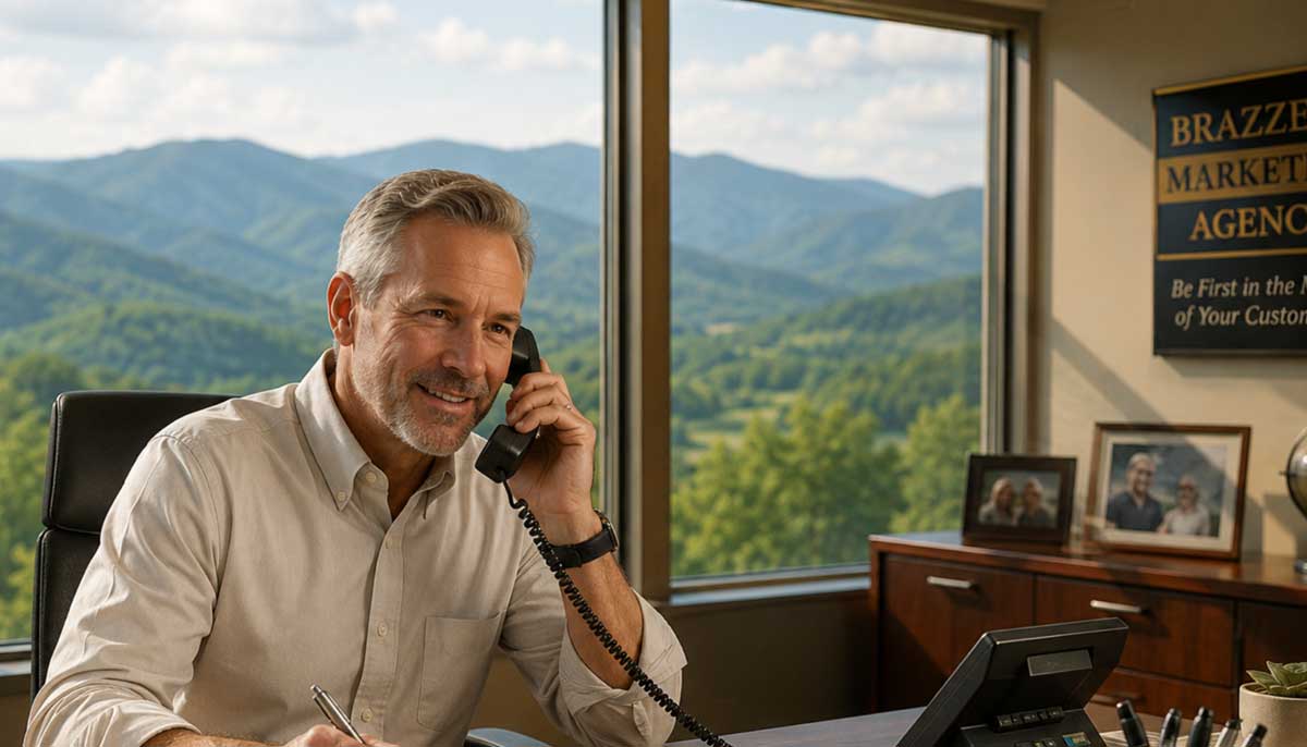 An executive speaks on the phone.